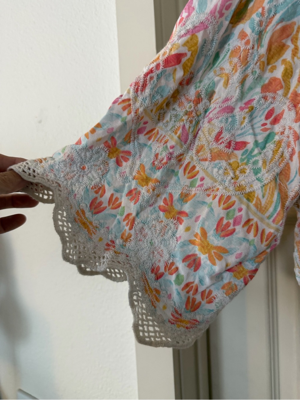 Democracy Floral Lace-Trim Peasant Blouse - Multi color Boho Flowy - Picture 5 of 9